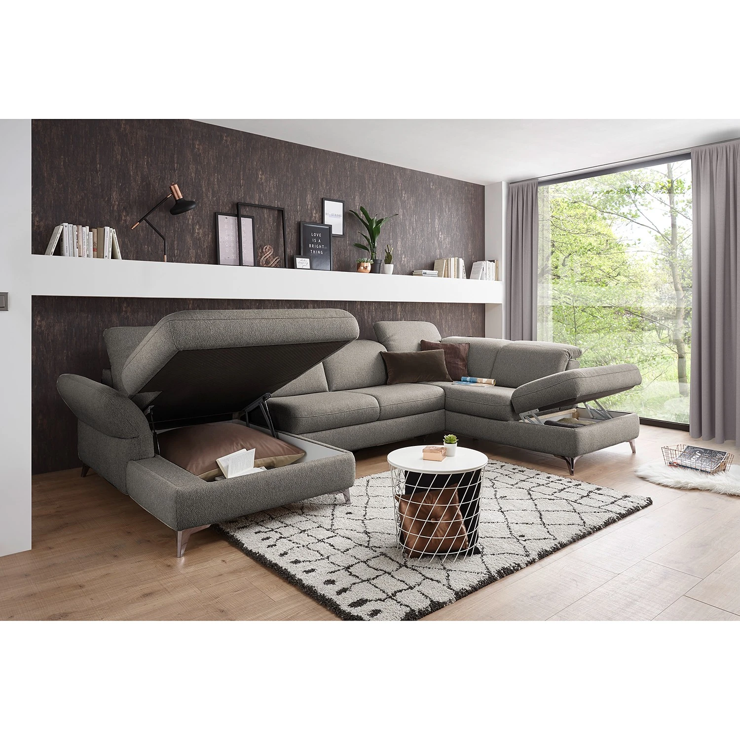 Fredriks Wohnlandschaft Glenmoore - Webstoff - Webstoff Ganum: Steingrau - Longchair davorstehend links / Ottomane rechts 4 Fredriks Wohnlandschaft Glenmoore - Webstoff - Webstoff Ganum: Steingrau - Longchair davorstehend links / Ottomane rechts – Bild 4