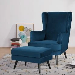 Jack & Alice Ohrensessel Limeri - Samt Criada: Marineblau - Mit Hocker -Wohnzimmermöbel boutique en ligne 1000223422 200902 06481700037 MOOD DETAILS P000000001000223422 mood