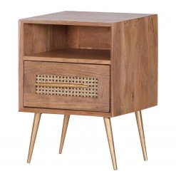 Ars manufacti Beistelltisch Bowdon - Wiener Geflecht / Akazie massiv - Akazie / Gold