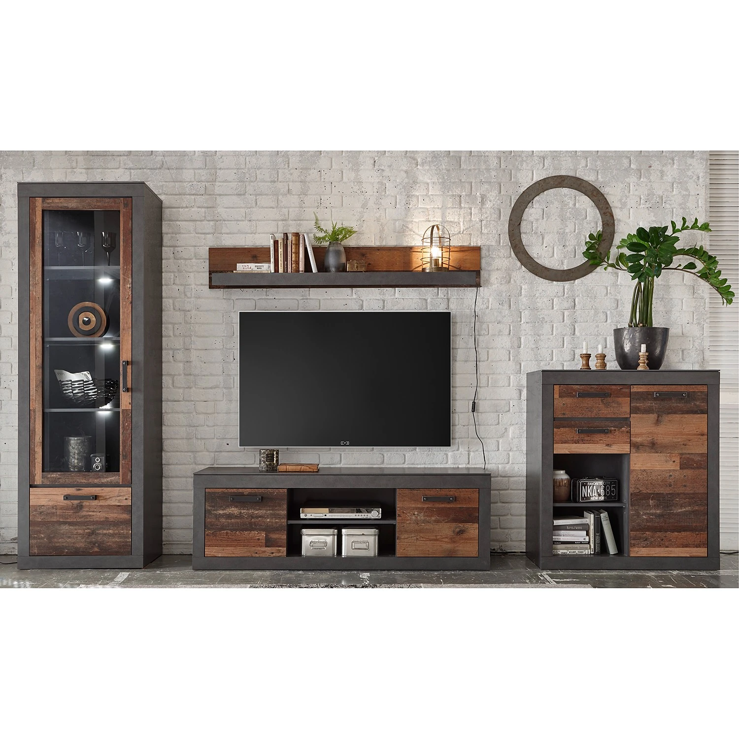 Red Living Wohnwand Buzan I (4-teilig) - Altholz Dekor / Anthrazit 1 Red Living Wohnwand Buzan I (4-teilig) - Altholz Dekor / Anthrazit