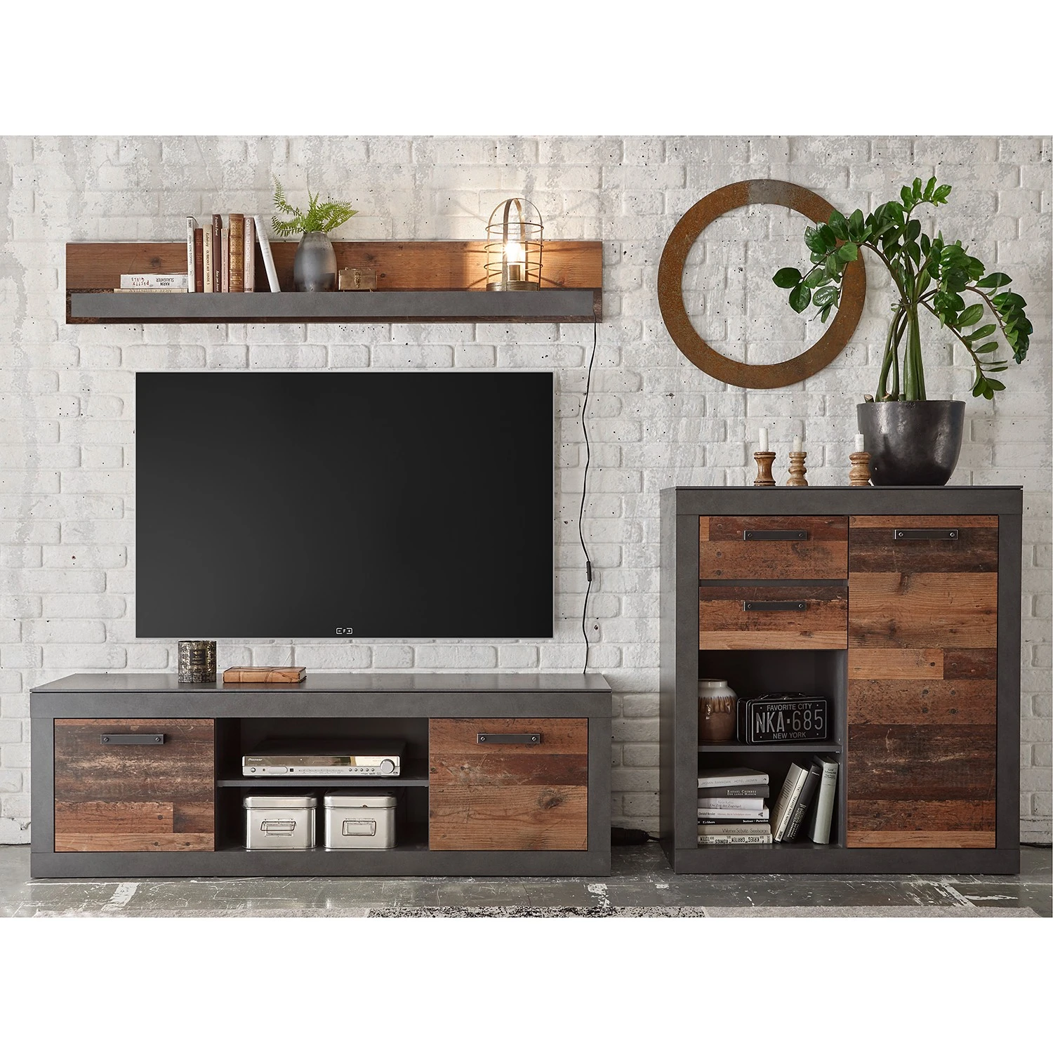 Red Living Wohnwand Buzan II (3-teilig) - Altholz Dekor / Anthrazit 1 Red Living Wohnwand Buzan II (3-teilig) - Altholz Dekor / Anthrazit