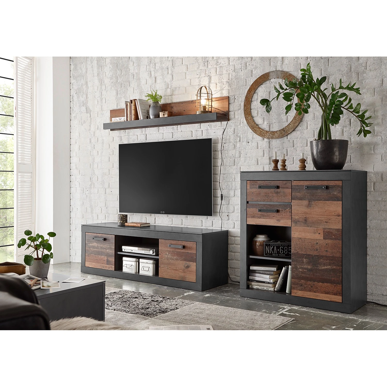 Red Living Wohnwand Buzan II (3-teilig) - Altholz Dekor / Anthrazit 3 Red Living Wohnwand Buzan II (3-teilig) - Altholz Dekor / Anthrazit – Bild 3