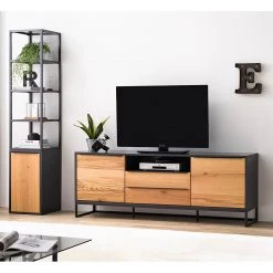 Red Living Wohnwand Barview IV (2-teilig) - Echtholzfurnier - Eiche / Anthrazit