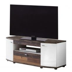 Fredriks TV-Lowboard Karlsburg - Hochglanz Weiß / Altholz Dekor