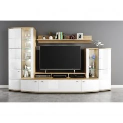 Loftscape Wohnwand Colcord (4-teilig) - Hochglanz Weiß / Eiche Dekor