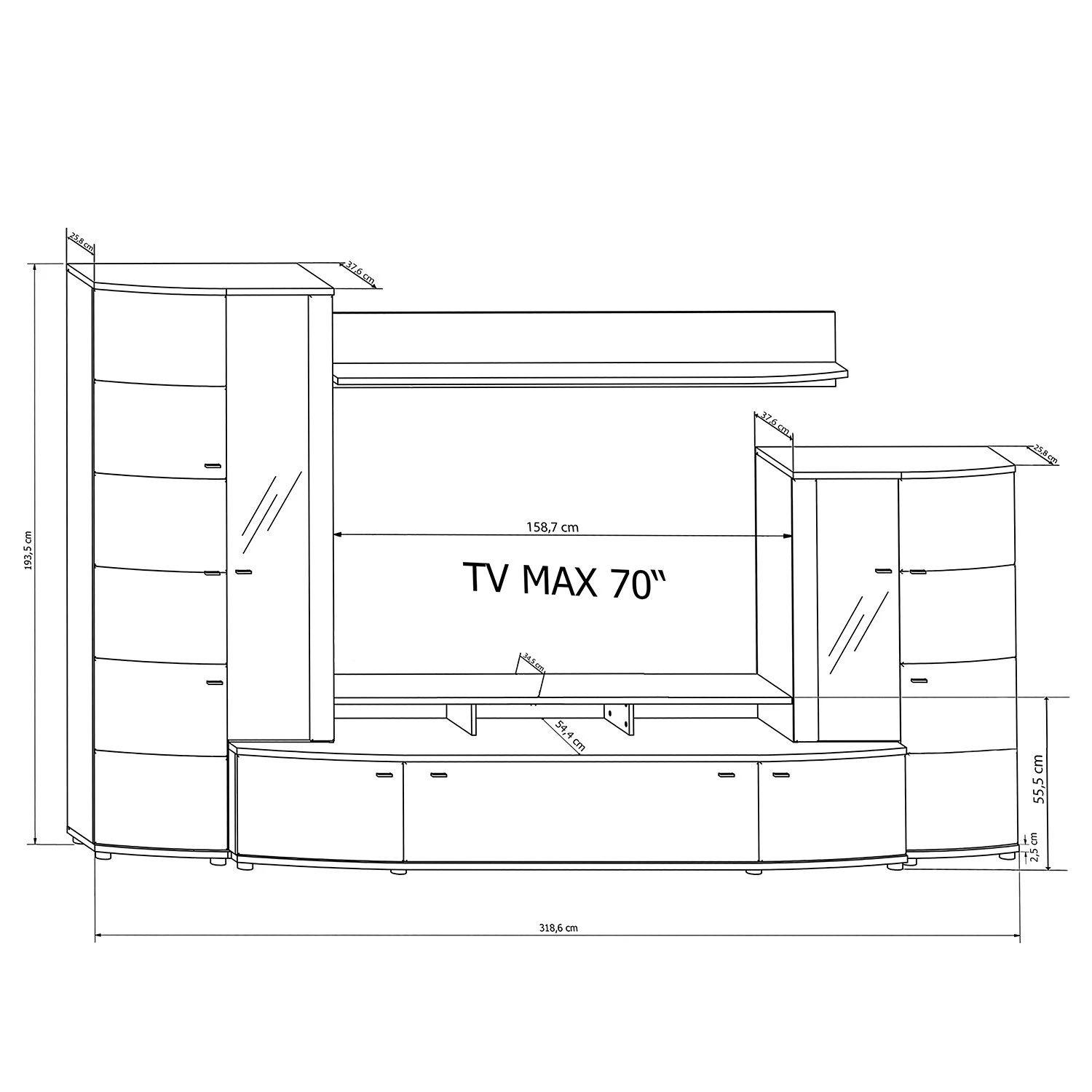 Loftscape Wohnwand Colcord (4-teilig) - Hochglanz Weiß / Eiche Dekor 9 Loftscape Wohnwand Colcord (4-teilig) - Hochglanz Weiß / Eiche Dekor – Bild 9