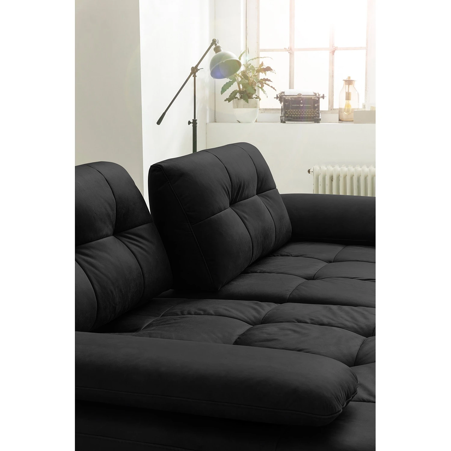 Fredriks Ecksofa Linville - Echtleder Poas: Schwarz - Breite: 258 cm - Longchair davorstehend links - Mit Kopfstütze 6 Fredriks Ecksofa Linville - Echtleder Poas: Schwarz - Breite: 258 cm - Longchair davorstehend links - Mit Kopfstütze – Bild 6