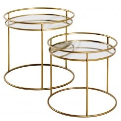 Red Living Beistelltisch Yoah (2er-Set) - Glas / Metall - Gold