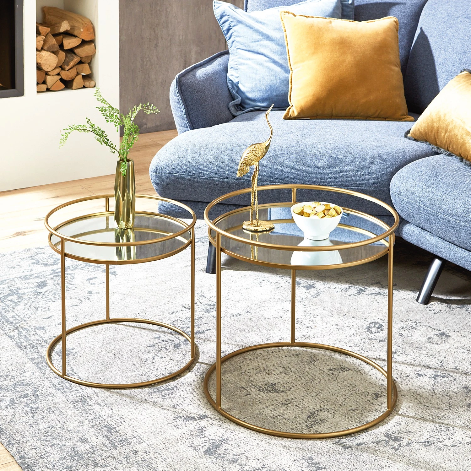 Red Living Beistelltisch Yoah (2er-Set) - Glas / Metall - Gold 2 Red Living Beistelltisch Yoah (2er-Set) - Glas / Metall - Gold – Bild 2