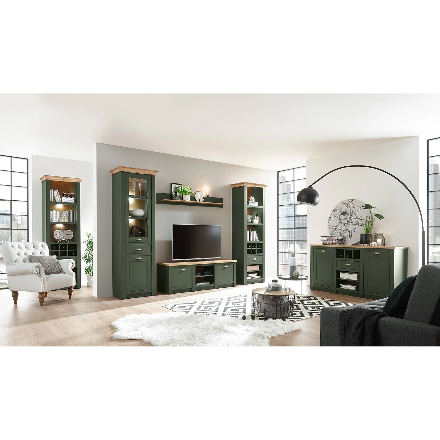 Norrwood TV-Lowboard Cardet - Moosgrün / Eiche Wotan Dekor 3 Norrwood TV-Lowboard Cardet - Moosgrün / Eiche Wotan Dekor – Bild 3