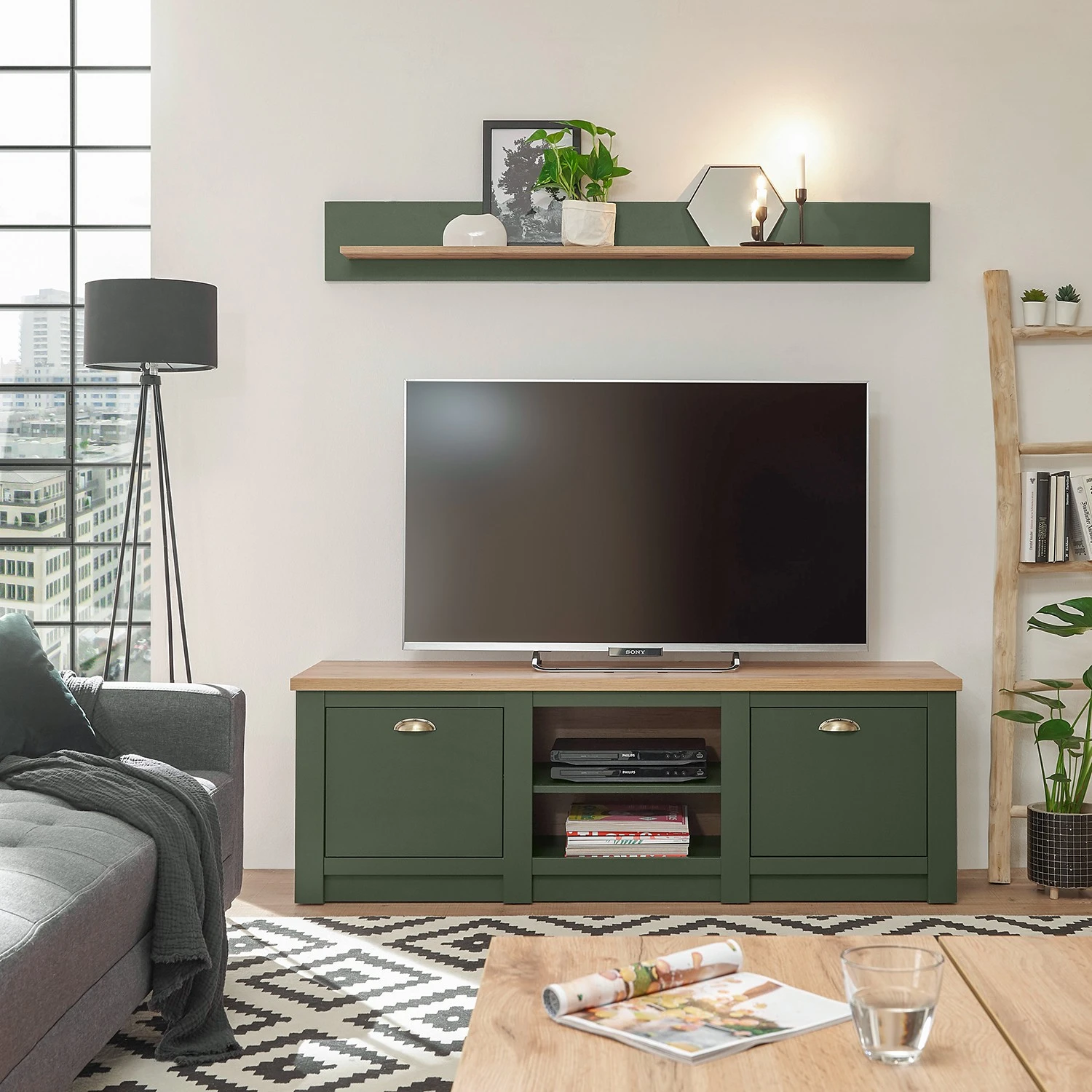 Norrwood TV-Lowboard Cardet - Moosgrün / Eiche Wotan Dekor 10 Norrwood TV-Lowboard Cardet - Moosgrün / Eiche Wotan Dekor – Bild 10