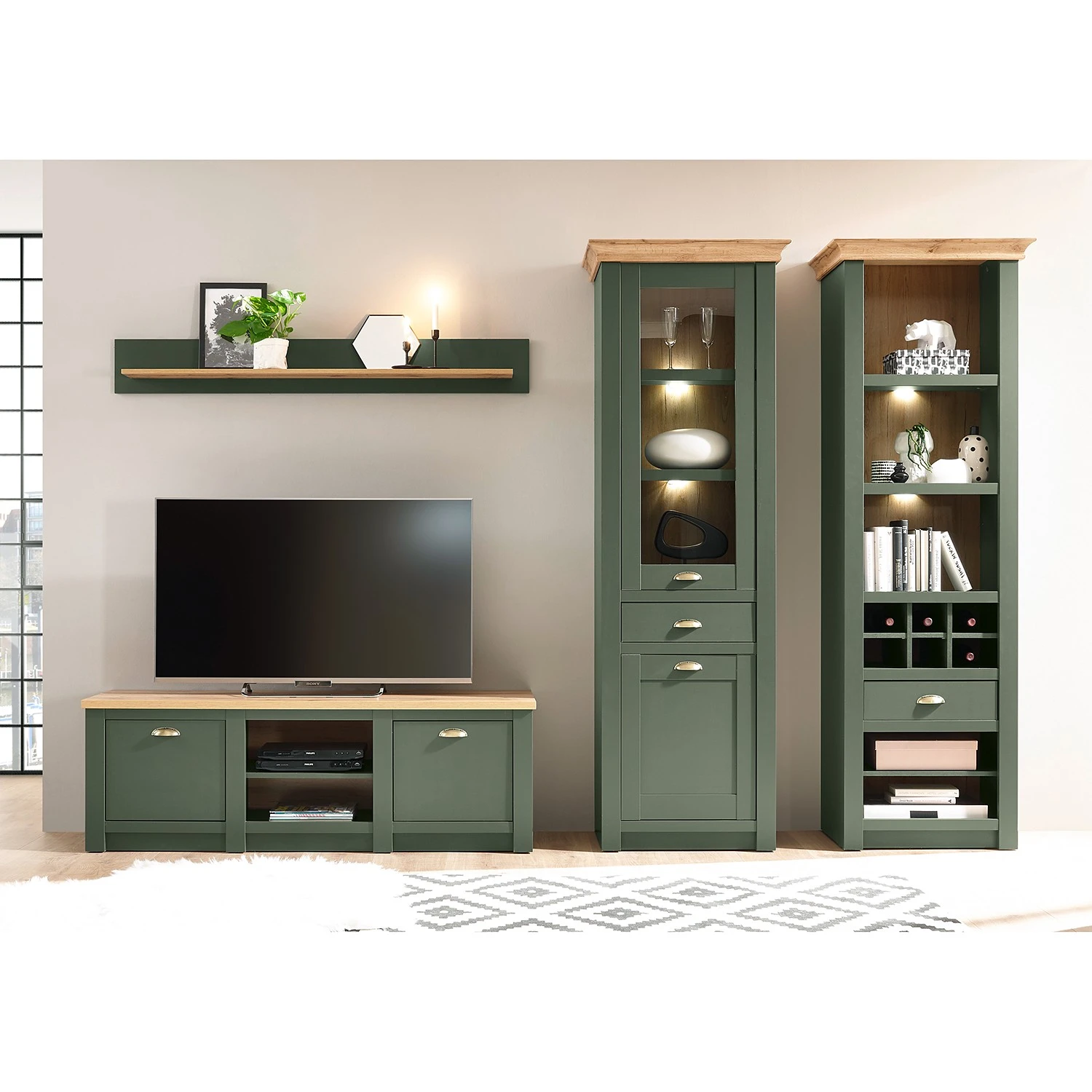 Norrwood Wohnwand Cardet (4-teilig) - Moosgrün / Eiche Wotan Dekor 4 Norrwood Wohnwand Cardet (4-teilig) - Moosgrün / Eiche Wotan Dekor – Bild 4