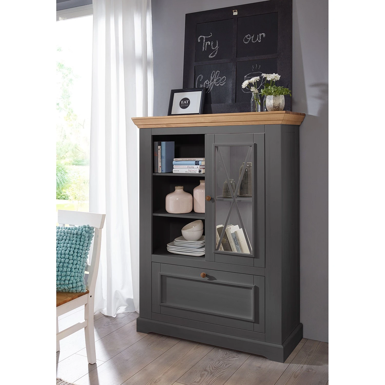 Maison Belfort Hochkommode Ummanz II - Kiefer massiv - Kiefer Grau 2 Maison Belfort Hochkommode Ummanz II - Kiefer massiv - Kiefer Grau – Bild 2