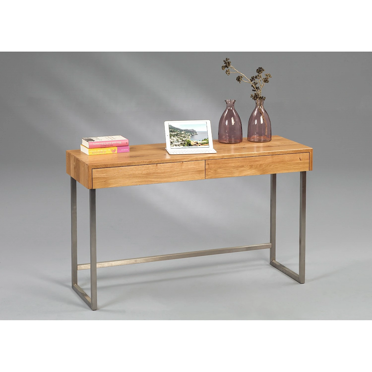 Naturoo Konsolentisch Sillery - Wildeiche massiv / Metall - Wildeiche / Silber 2 Naturoo Konsolentisch Sillery - Wildeiche massiv / Metall - Wildeiche / Silber – Bild 2