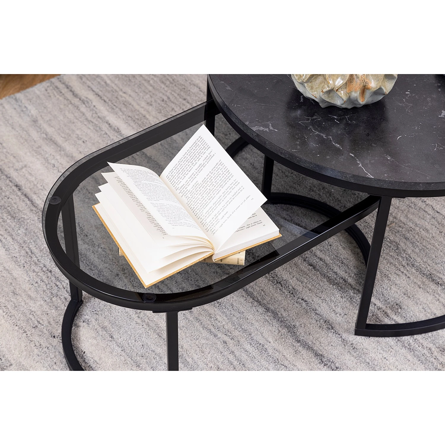 Red Living Couchtisch Senez I (2er-Set) - Glas / Metall - Marmor Schwarz Dekor / Schwarz 3 Red Living Couchtisch Senez I (2er-Set) - Glas / Metall - Marmor Schwarz Dekor / Schwarz – Bild 3