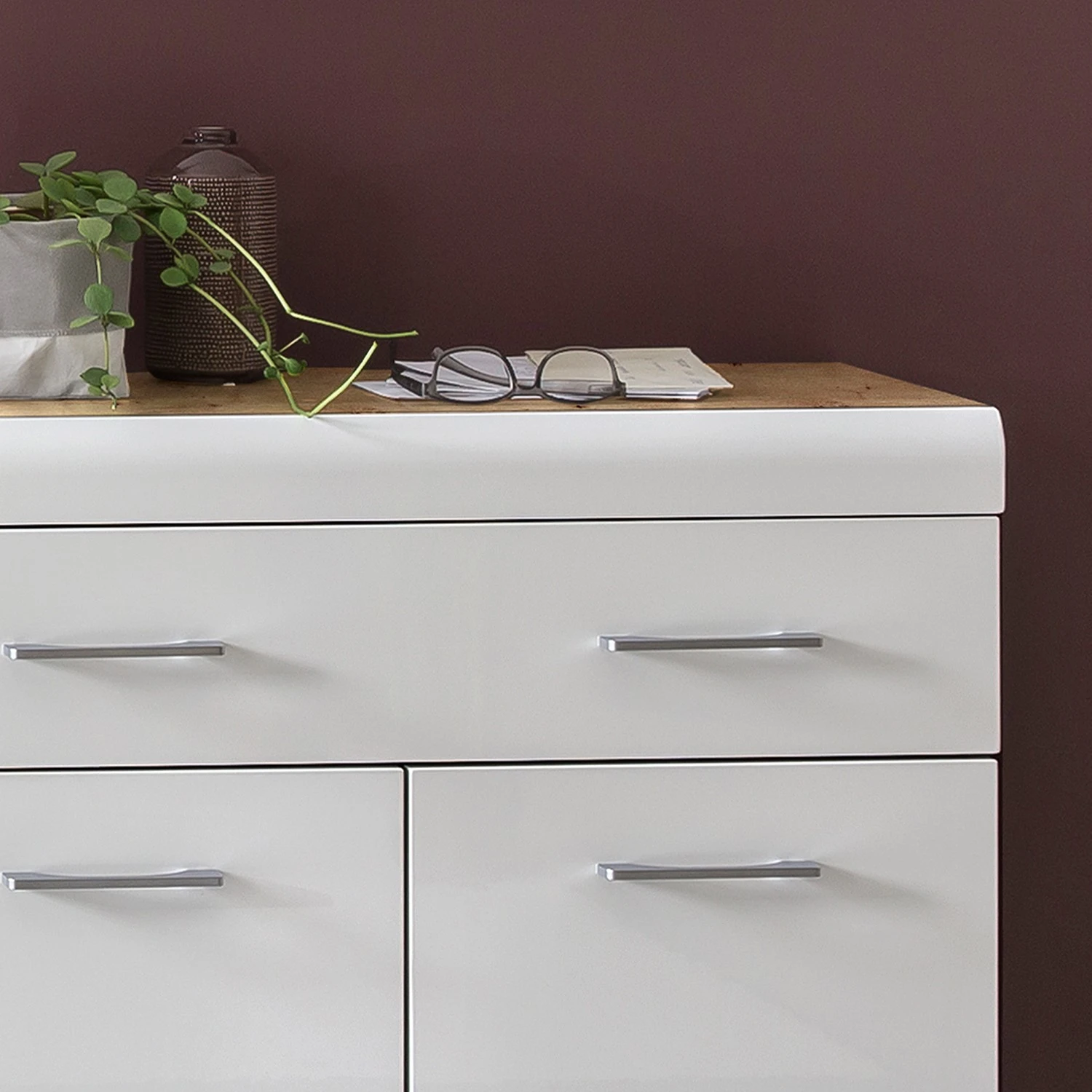 Loftscape Kommode Liffre - Hochglanz Weiß / Eiche Artisan Dekor 5 Loftscape Kommode Liffre - Hochglanz Weiß / Eiche Artisan Dekor – Bild 5