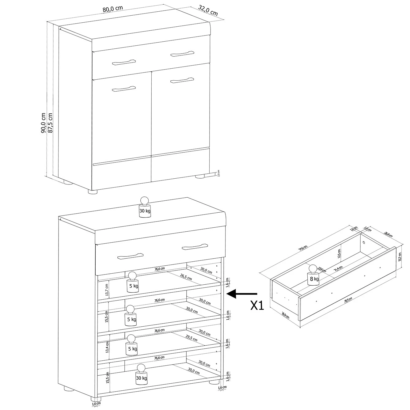 Loftscape Kommode Liffre - Hochglanz Weiß / Eiche Artisan Dekor 6 Loftscape Kommode Liffre - Hochglanz Weiß / Eiche Artisan Dekor – Bild 6