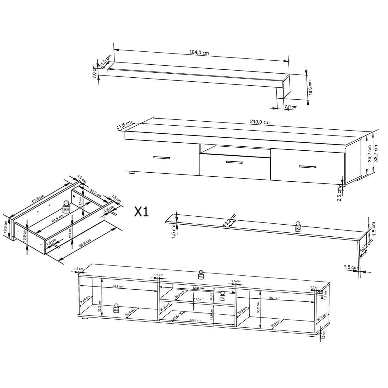 Loftscape Wohnwand Vierzon (4-teilig) - Eiche Sonoma Dekor 16 Loftscape Wohnwand Vierzon (4-teilig) - Eiche Sonoma Dekor – Bild 16