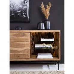 Ars Natura Sideboard Roody - Inkl. Beleuchtung - Akazie massiv / Metall - Akazie / Schwarz -Wohnzimmermöbel boutique en ligne 1000238181 220420 050 DETAILS P000000001000238181