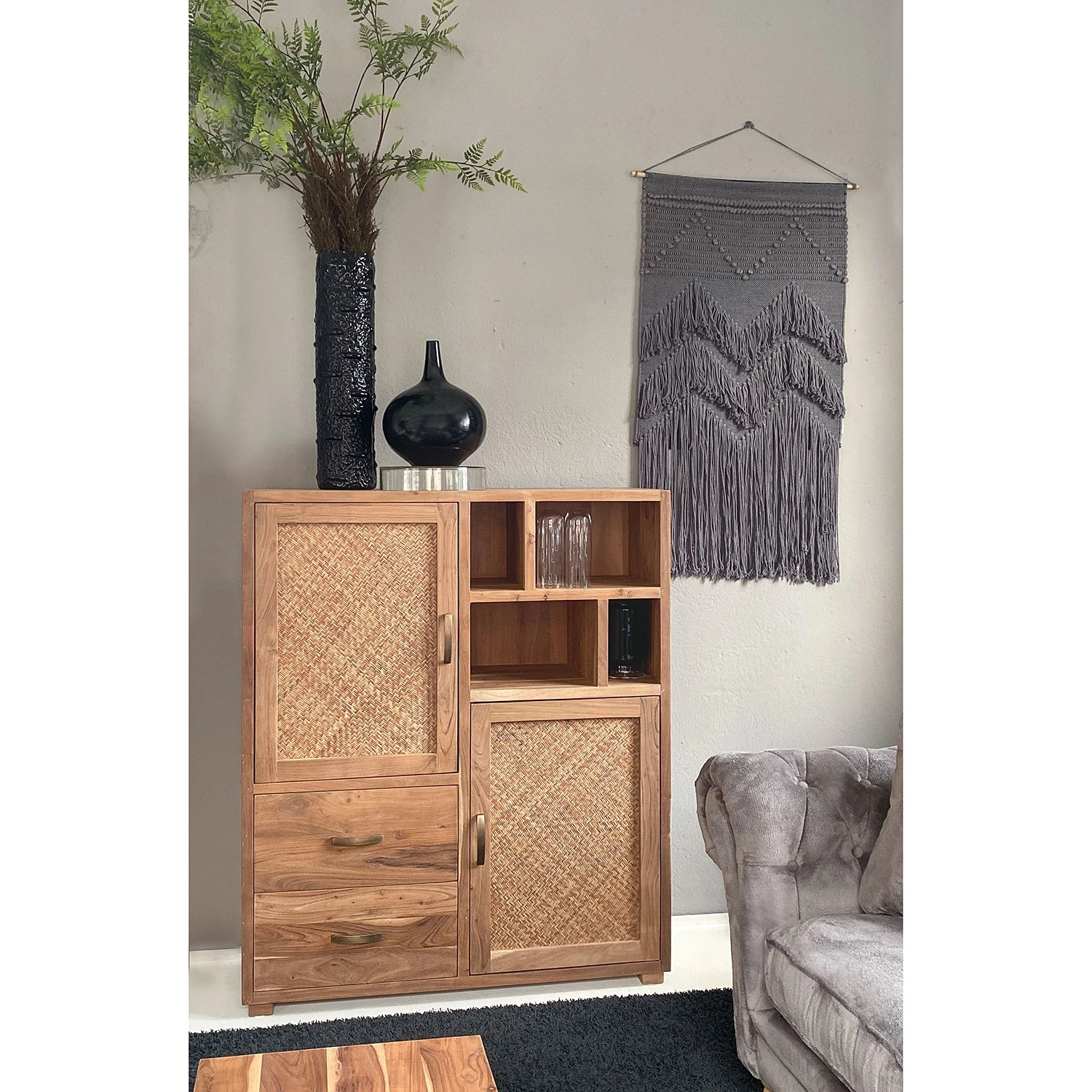 Naturoo Highboard Valenton - Akazie massiv / Rattan 3 Naturoo Highboard Valenton - Akazie massiv / Rattan – Bild 3