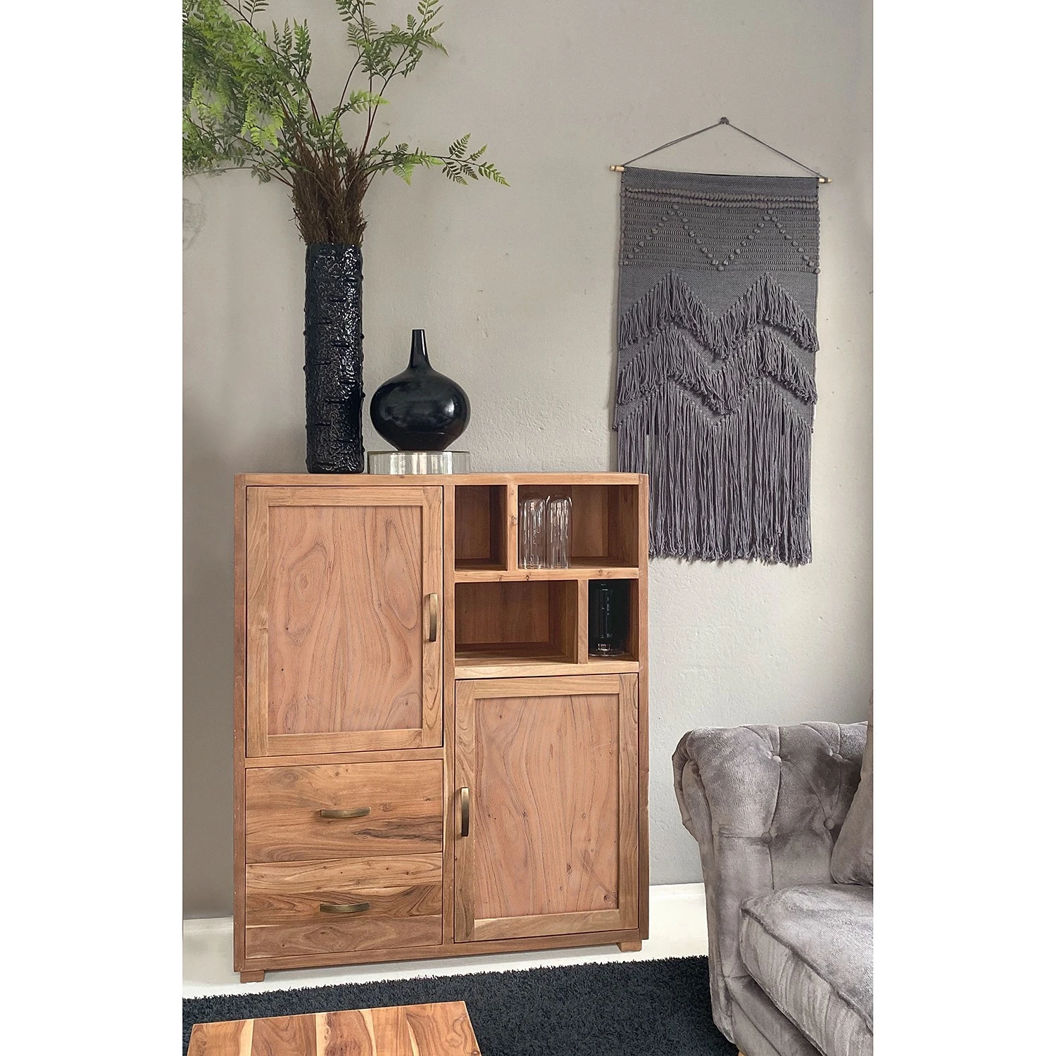 Naturoo Highboard Valenton - Akazie massiv / Rattan 4 Naturoo Highboard Valenton - Akazie massiv / Rattan – Bild 4