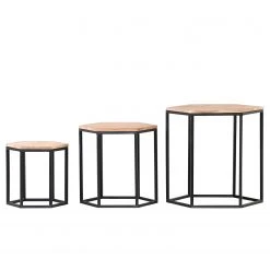 Red Living Beistelltisch Fenay I (3er-Set) - Akazie massiv / Metall - Akazie / Schwarz