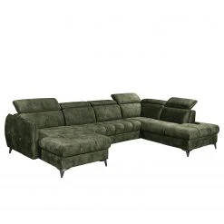 Loftscape Wohnlandschaft Grillon - Samt - Samt Insa: Moosgrün - Longchair davorstehend links / Ottomane rechts