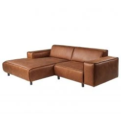 Ars manufacti Ecksofa Montans - Antiklederlook - Microfaser Yaka: Cognac - Longchair davorstehend links