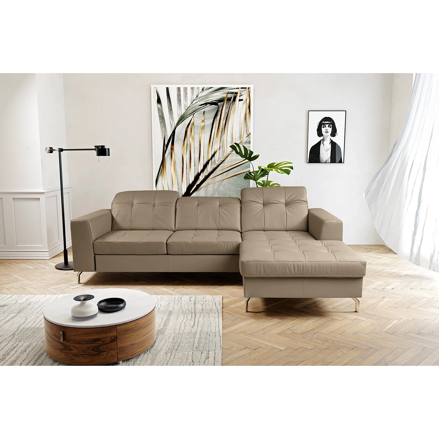 Fredriks Ecksofa White Pine - Echtleder - Echtleder Mabra: Taupe - Longchair davorstehend rechts 2 Fredriks Ecksofa White Pine - Echtleder - Echtleder Mabra: Taupe - Longchair davorstehend rechts – Bild 2