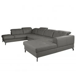 Fredriks Wohnlandschaft White Pine - Echtleder - Echtleder Mabra: Grau - Longchair davorstehend rechts / Ottomane links