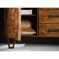 Wolf-Möbel Sideboard Bazac - Inkl. Beleuchtung - Akazie massiv - Akazie / Dunkelgrau -Wohnzimmermöbel boutique en ligne 1000243213 220311 032 DETAILS P000000001000243213