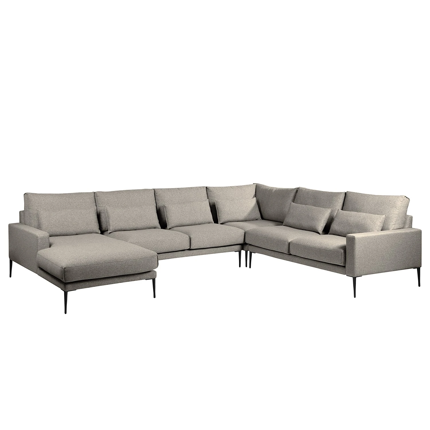 Fredriks Wohnlandschaft Garlin - Webstoff - Webstoff Sogol: Grau - Longchair davorstehend links / Ottomane rechts 1 Fredriks Wohnlandschaft Garlin - Webstoff - Webstoff Sogol: Grau - Longchair davorstehend links / Ottomane rechts