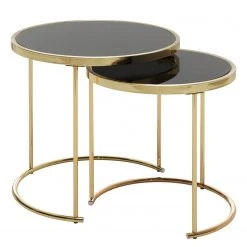 Red Living Beistelltisch Messery (2er-Set) - Glas / Metall - Schwarz / Gold