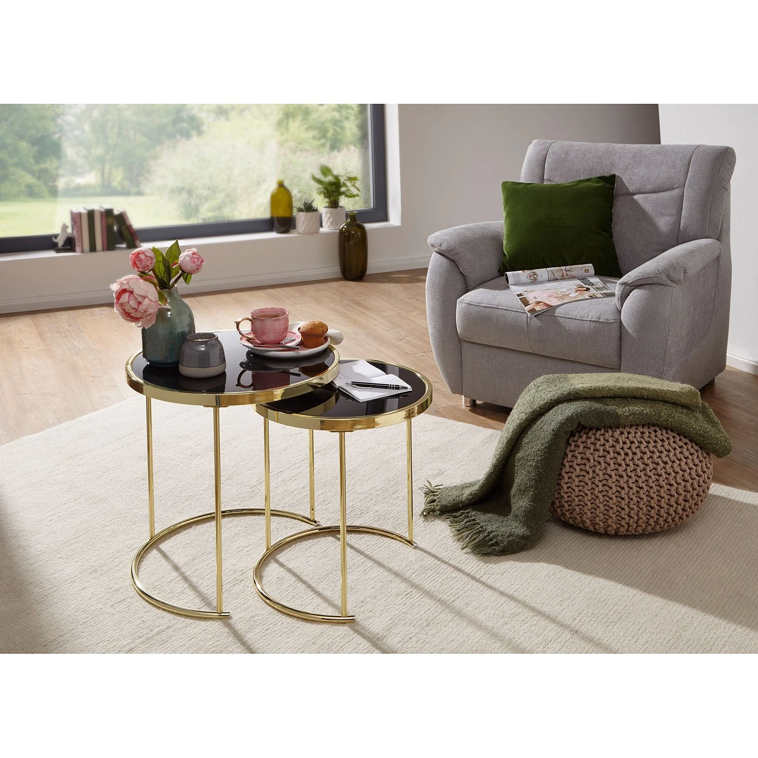 Red Living Beistelltisch Messery (2er-Set) - Glas / Metall - Schwarz / Gold 2 Red Living Beistelltisch Messery (2er-Set) - Glas / Metall - Schwarz / Gold – Bild 2