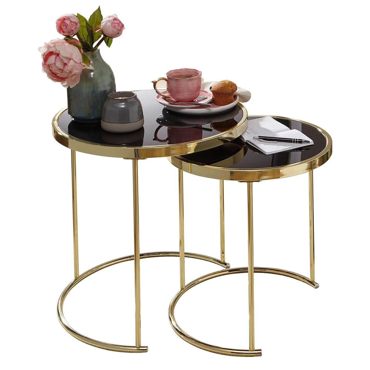 Red Living Beistelltisch Messery (2er-Set) - Glas / Metall - Schwarz / Gold 4 Red Living Beistelltisch Messery (2er-Set) - Glas / Metall - Schwarz / Gold – Bild 4