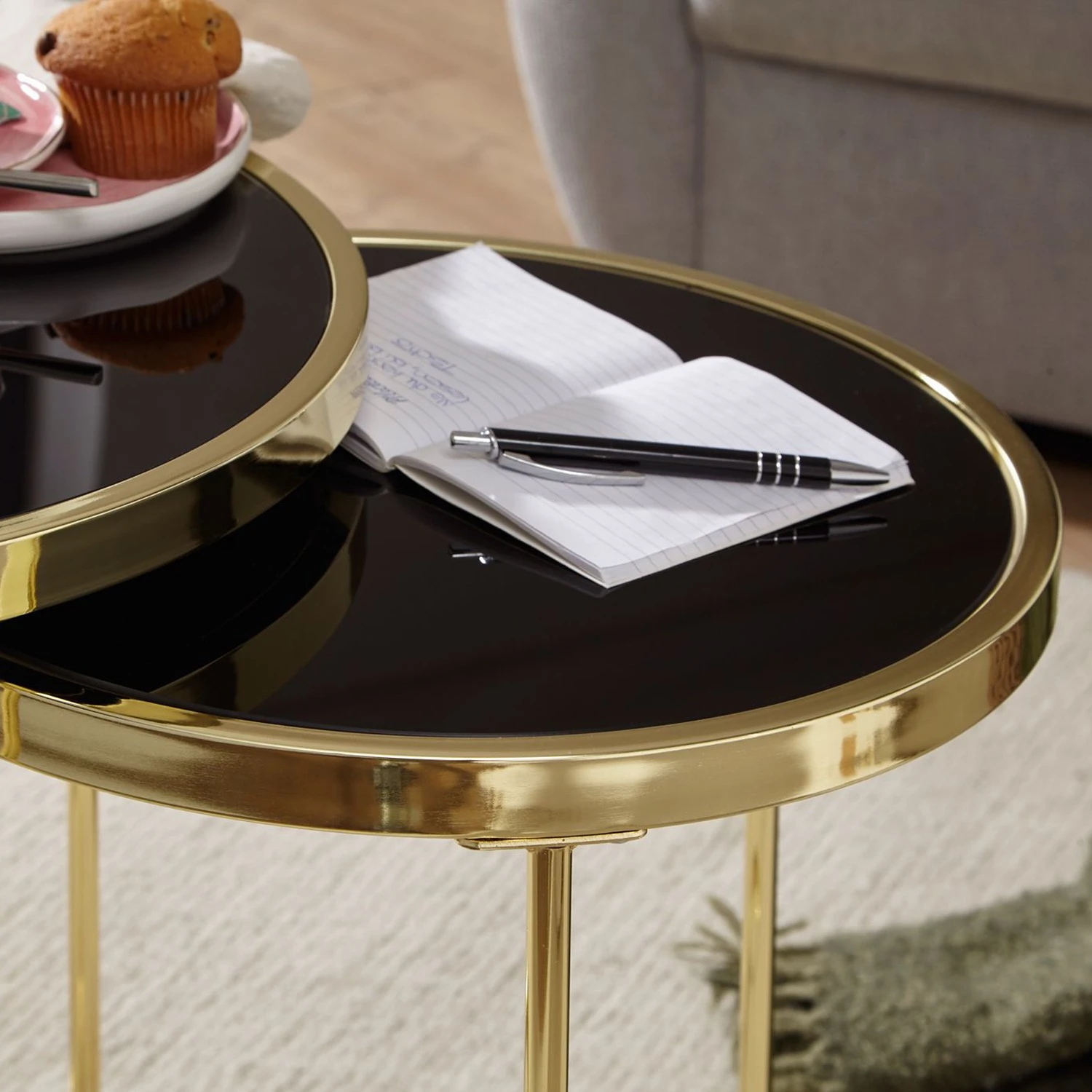 Red Living Beistelltisch Messery (2er-Set) - Glas / Metall - Schwarz / Gold 5 Red Living Beistelltisch Messery (2er-Set) - Glas / Metall - Schwarz / Gold – Bild 5