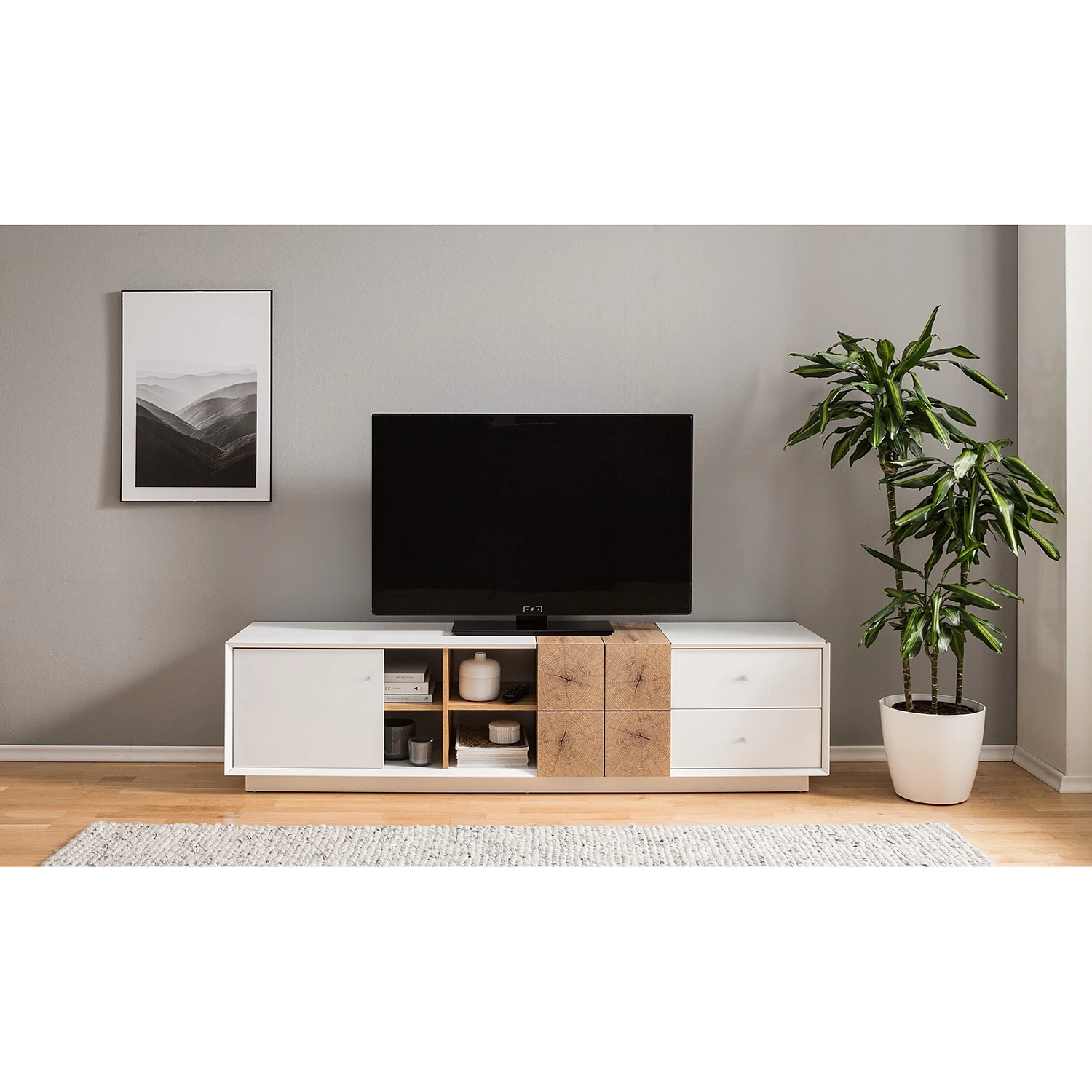 Loftscape TV-Lowboard Crecora - Weiß / Eiche Dekor 3 Loftscape TV-Lowboard Crecora - Weiß / Eiche Dekor – Bild 3