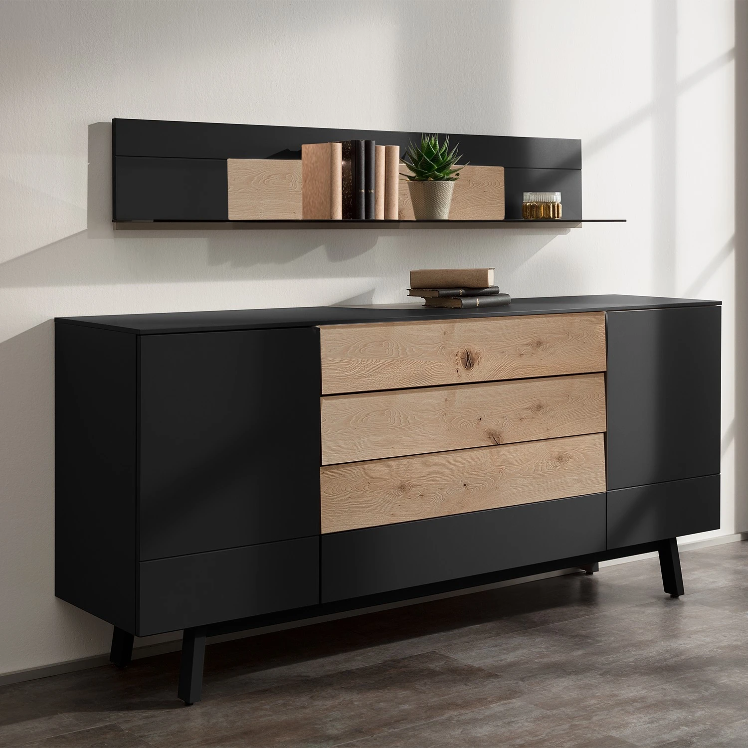 GWINNER Wandboard Misano - Echtholzfurnier / Glas - Anthrazit / Wildeiche - Ohne Beleuchtung 2 GWINNER Wandboard Misano - Echtholzfurnier / Glas - Anthrazit / Wildeiche - Ohne Beleuchtung – Bild 2