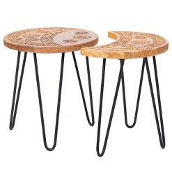 Naturoo Beistelltisch Vignats (2-teilig) - Mango massiv / Metall - Mango / Schwarz