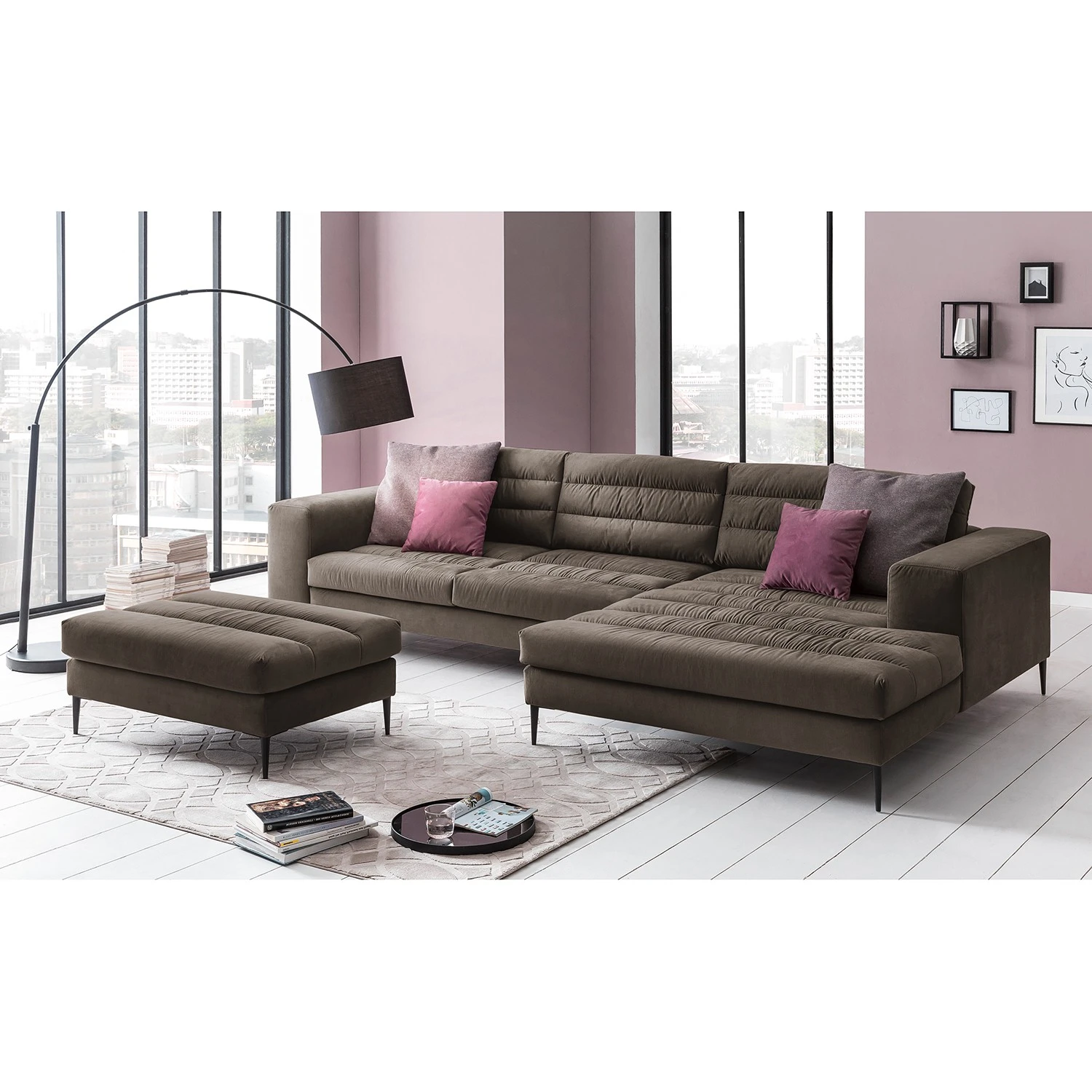 Fredriks Ecksofa Valmorel - Webstoff - Microfaser Knarik: Cappuccino - Longchair davorstehend rechts - Ohne Hocker 2 Fredriks Ecksofa Valmorel - Webstoff - Microfaser Knarik: Cappuccino - Longchair davorstehend rechts - Ohne Hocker – Bild 2