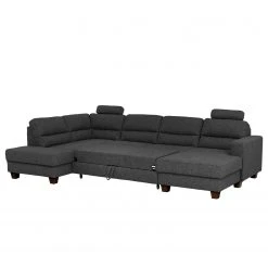 Fredriks Wohnlandschaft Valines - Webstoff - Webstoff Kona: Schwarz - Longchair davorstehend rechts / Ottomane links - Mit Schlaffunktion - Mit Kopfstütze -Wohnzimmermöbel boutique en ligne 1000249830 210415 15450100167 DETAILS P000000001000249830