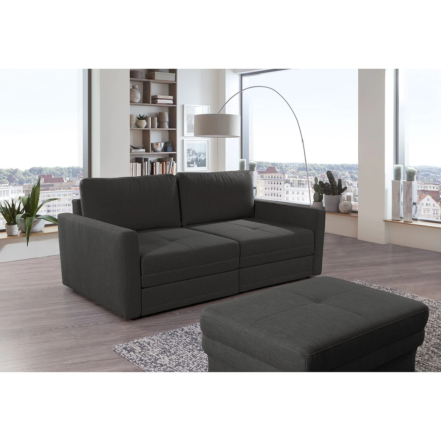 Loftscape Sofa Guillac (2-Sitzer) - Flachgewebe - Flachgewebe Gila: Anthrazit - Mit Schlaffunktion 2 Loftscape Sofa Guillac (2-Sitzer) - Flachgewebe - Flachgewebe Gila: Anthrazit - Mit Schlaffunktion – Bild 2