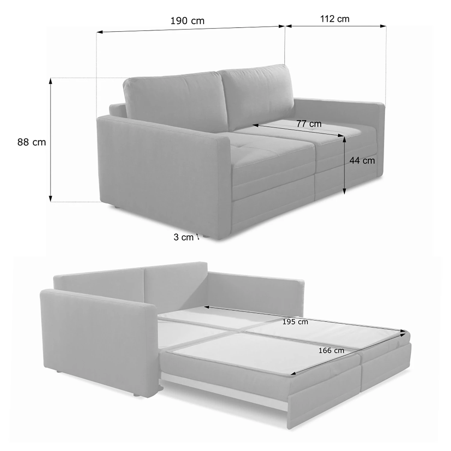 Loftscape Sofa Guillac (2-Sitzer) - Flachgewebe - Flachgewebe Gila: Anthrazit - Mit Schlaffunktion 9 Loftscape Sofa Guillac (2-Sitzer) - Flachgewebe - Flachgewebe Gila: Anthrazit - Mit Schlaffunktion – Bild 9