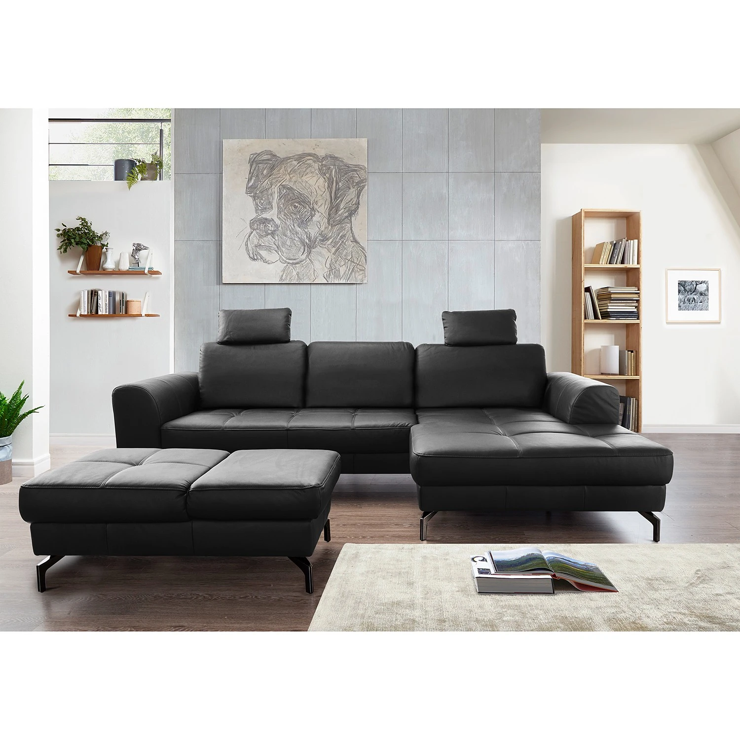 Loftscape Ecksofa Lascaux - Echtleder - Echtleder Pua: Schwarz - Longchair davorstehend rechts 2 Loftscape Ecksofa Lascaux - Echtleder - Echtleder Pua: Schwarz - Longchair davorstehend rechts – Bild 2
