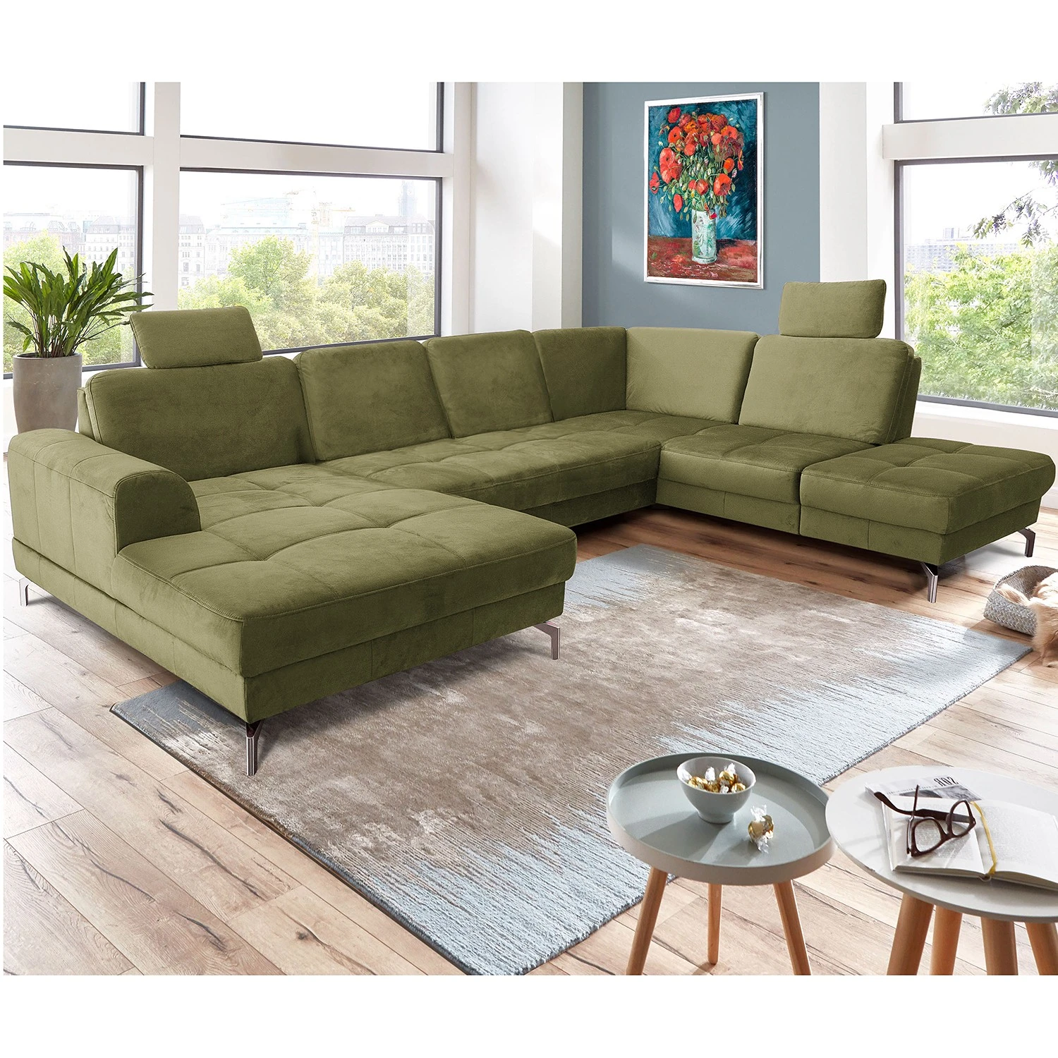 Loftscape Wohnlandschaft Lascaux - Samt - Samt Ravi: Olivgrün - Longchair davorstehend links / Ottomane rechts 2 Loftscape Wohnlandschaft Lascaux - Samt - Samt Ravi: Olivgrün - Longchair davorstehend links / Ottomane rechts – Bild 2