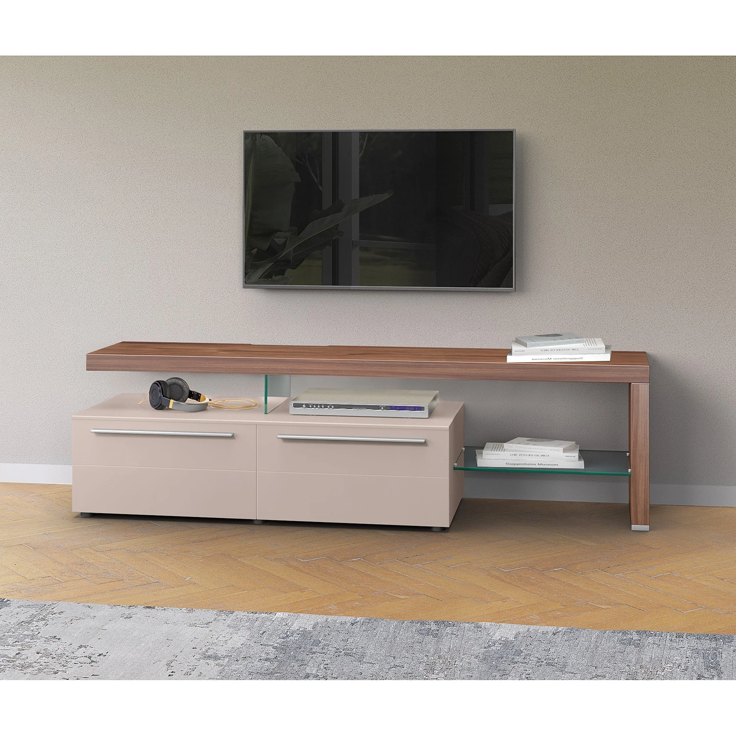 GWINNER TV-Lowboard Bellano I - Echtholzfurnier - Matt Fango / Astnussbaum - Ausrichtung rechts - Ohne Beleuchtung 2 GWINNER TV-Lowboard Bellano I - Echtholzfurnier - Matt Fango / Astnussbaum - Ausrichtung rechts - Ohne Beleuchtung – Bild 2