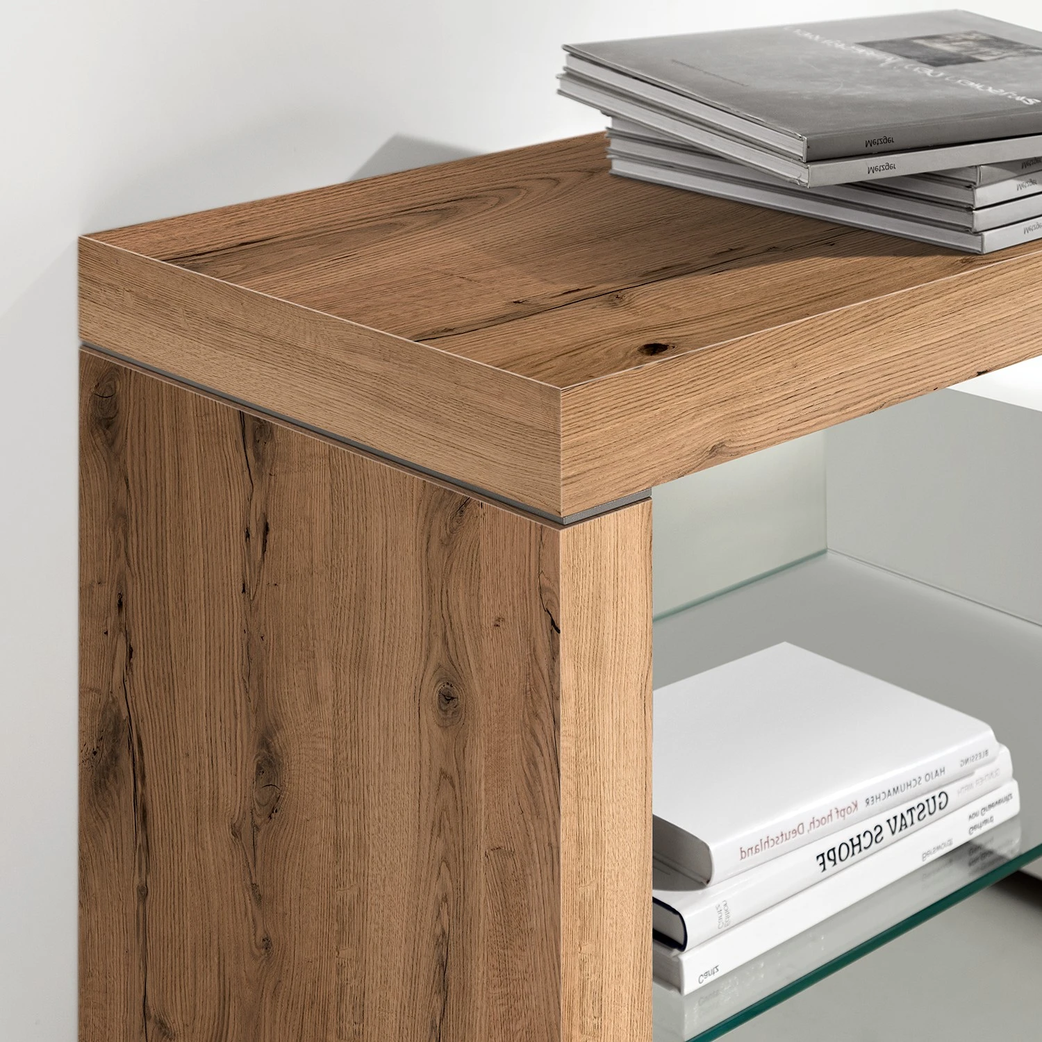 GWINNER Wohnwand Bellano I (4-teilig) - Echtholzfurnier - Matt Weiß / Balkeneiche - Ausrichtung links - Ohne Beleuchtung 8 GWINNER Wohnwand Bellano I (4-teilig) - Echtholzfurnier - Matt Weiß / Balkeneiche - Ausrichtung links - Ohne Beleuchtung – Bild 8