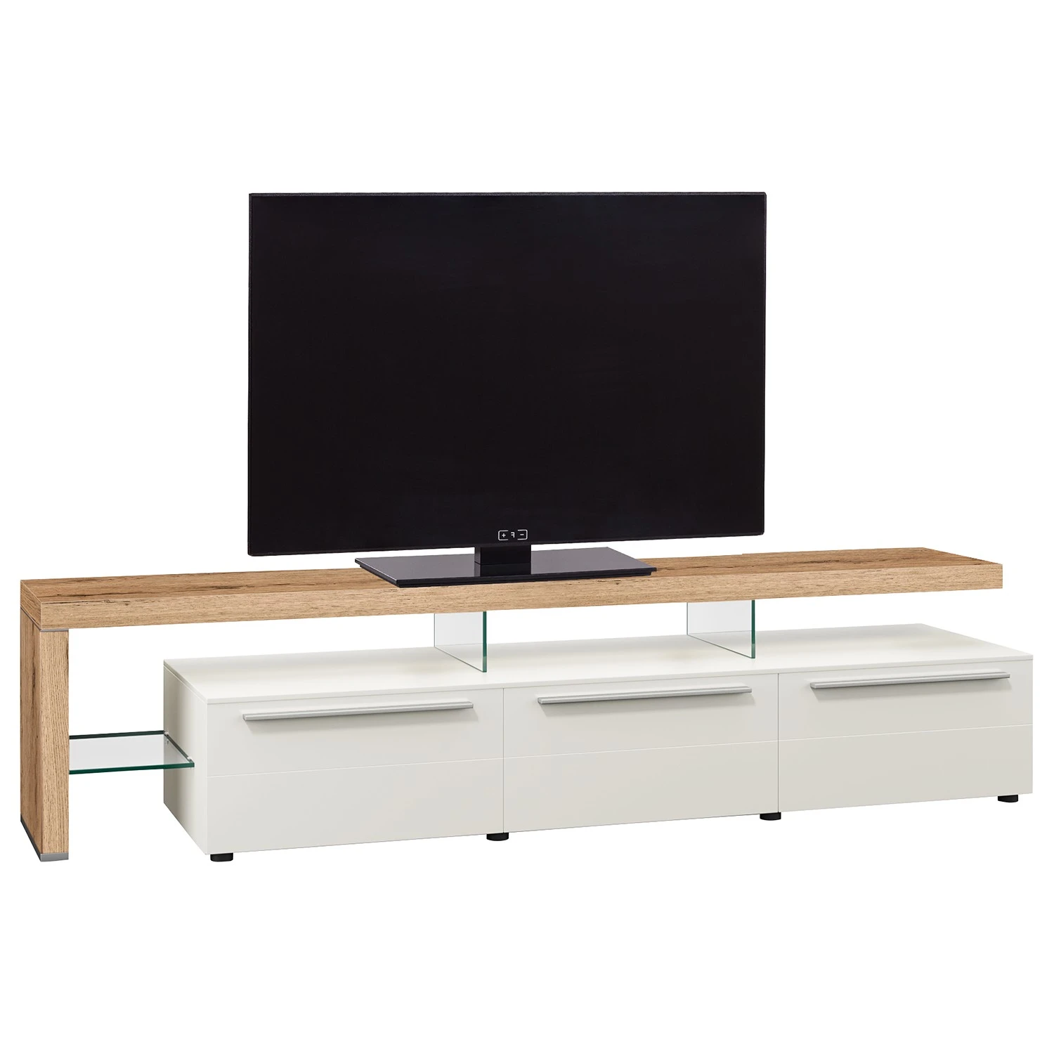 GWINNER Wohnwand Bellano I (4-teilig) - Echtholzfurnier - Matt Weiß / Balkeneiche - Ausrichtung links - Ohne Beleuchtung 11 GWINNER Wohnwand Bellano I (4-teilig) - Echtholzfurnier - Matt Weiß / Balkeneiche - Ausrichtung links - Ohne Beleuchtung – Bild 11