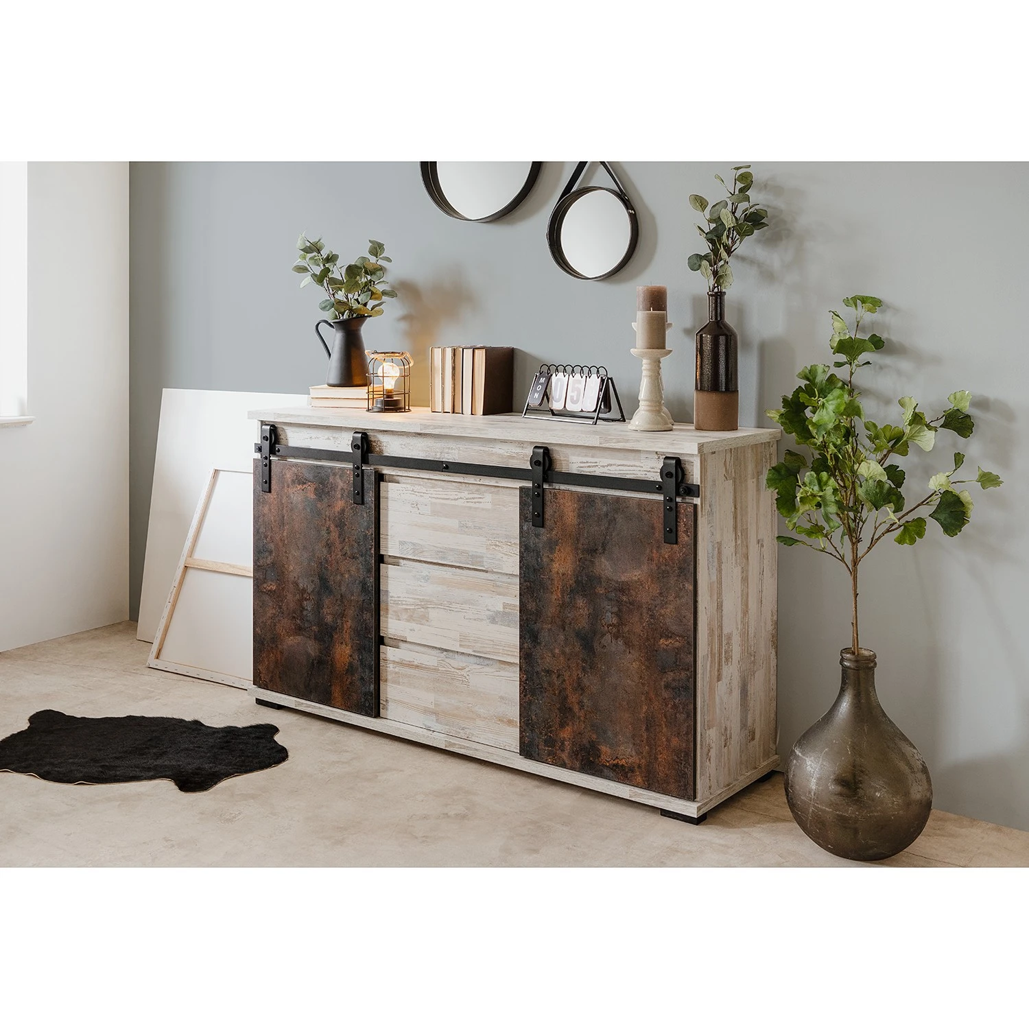 Maison Belfort Sideboard Janze I - Kiefer Weiß Dekor / Vintage Braun 2 Maison Belfort Sideboard Janze I - Kiefer Weiß Dekor / Vintage Braun – Bild 2