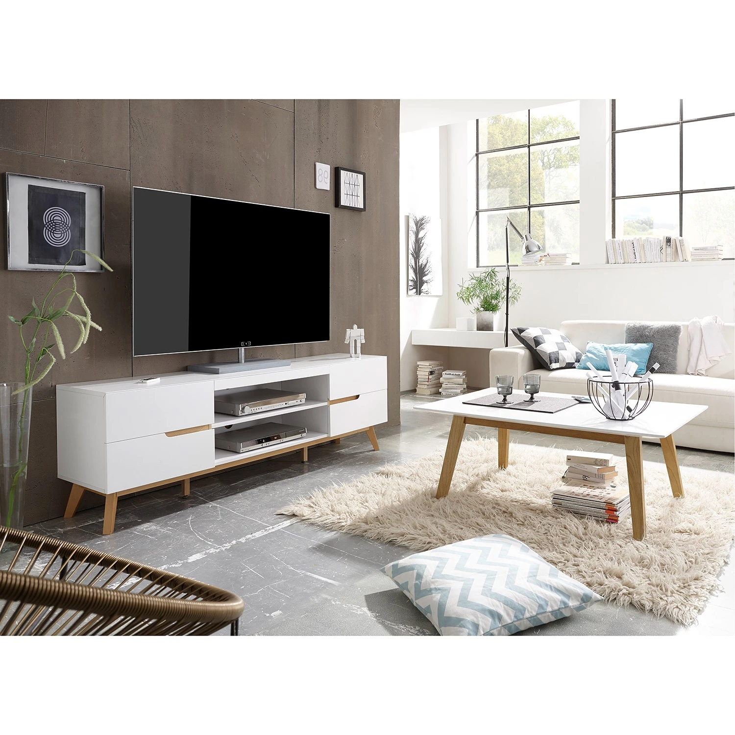 Mørteens Couchtisch Tenabo - Eiche teilmassiv - Weiß / Eiche 2 Mørteens Couchtisch Tenabo - Eiche teilmassiv - Weiß / Eiche – Bild 2